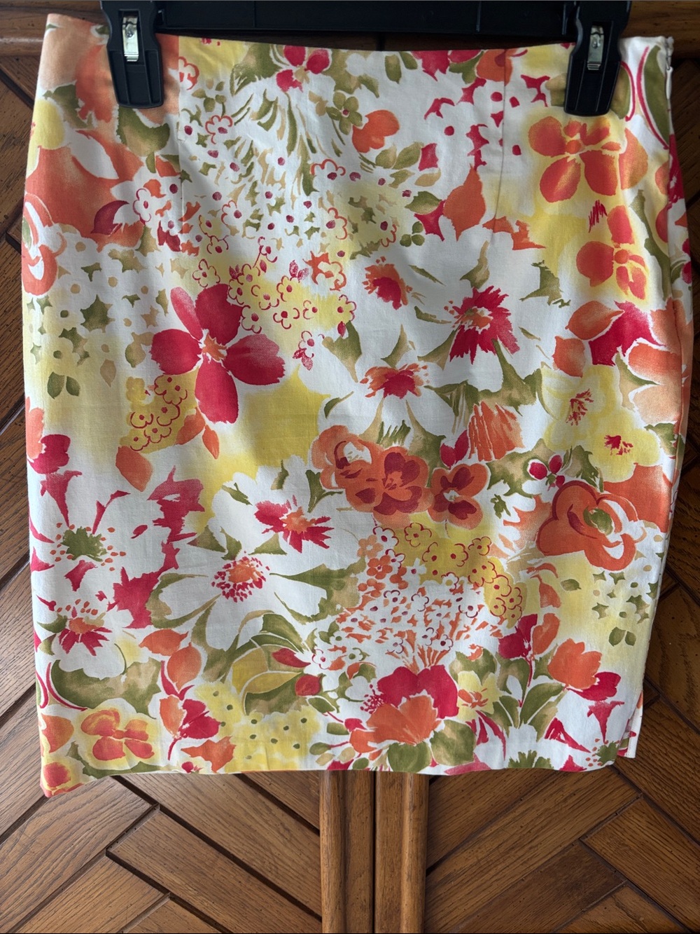 Floral A-Line Skirt in White, Coral & Yellow